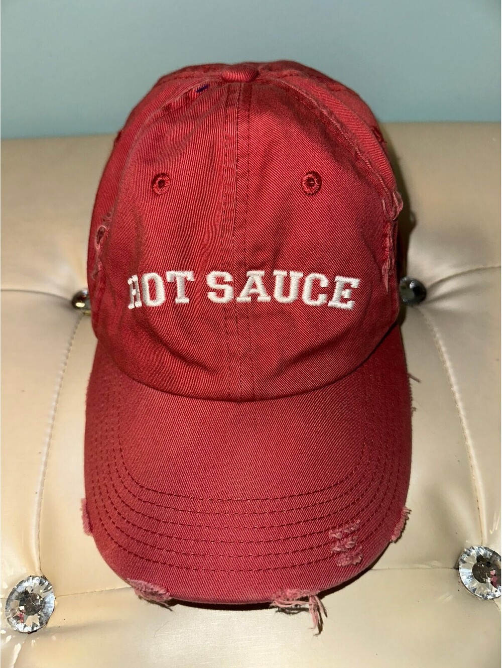 Red Cotton Baseball Cap 'HOT SAUCE' Y2K Boho Artsy Funny